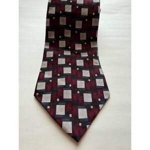 Pierre Cardin Necktie Red Gray Geometric Square Pattern Mens Tie‎